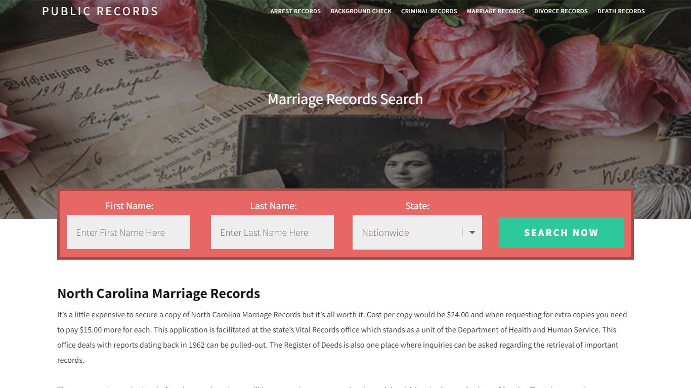 North Carolina Marriage Records | Enter Name and Search. 14Days Free